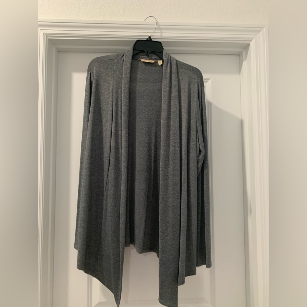 Choices Solid Gray Knit Long Sleeve Open Front Cardigan Sweater 1X